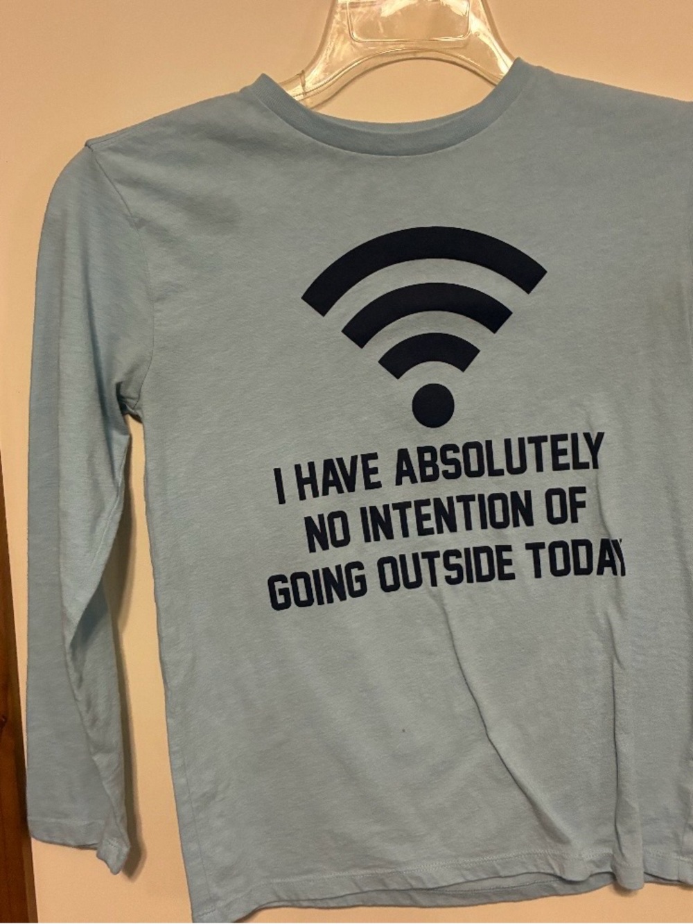 Light Blue boys Long-Sleeve Graphic Tee - 'No Intention of Going Outside Today'